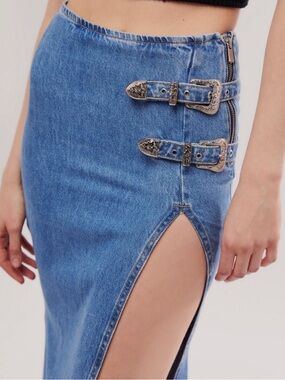 Understated Leather Denim Skirt